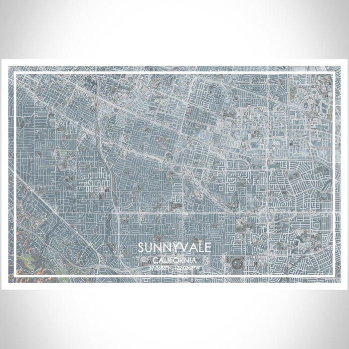 Sunnyvale California Map Print Landscape Orientation in Afternoon Style With Shaded Background