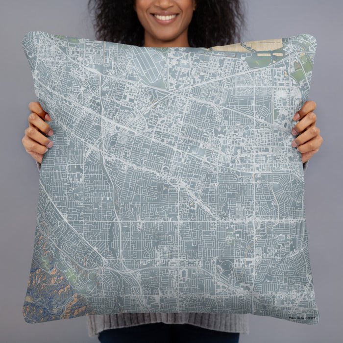 Person holding 22x22 Custom Sunnyvale California Map Throw Pillow in Afternoon