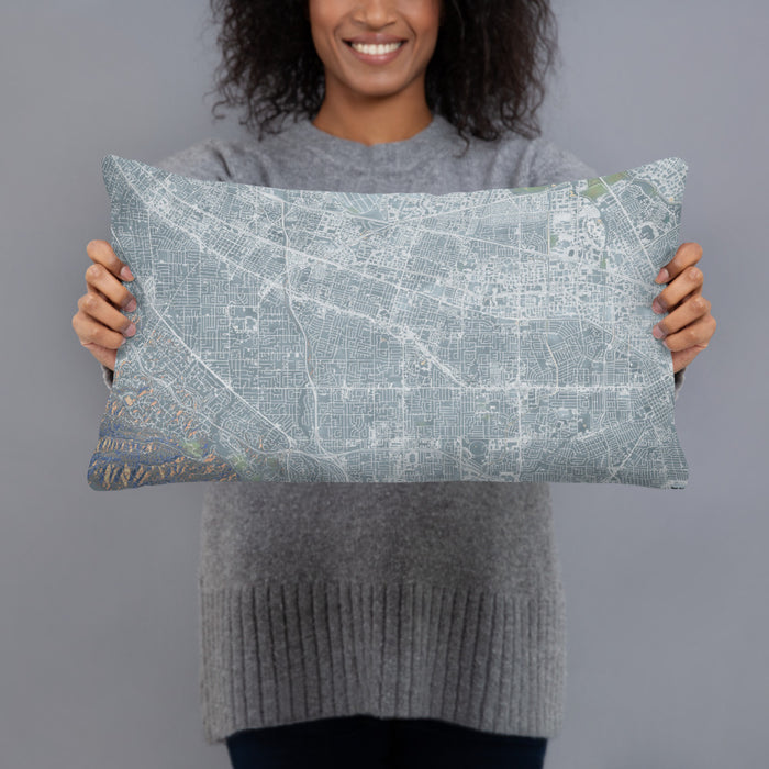 Person holding 20x12 Custom Sunnyvale California Map Throw Pillow in Afternoon