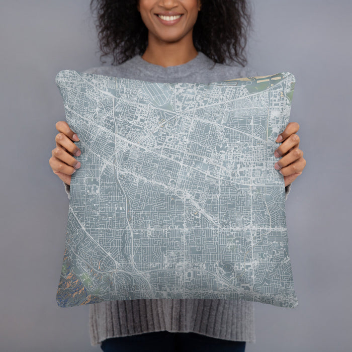 Person holding 18x18 Custom Sunnyvale California Map Throw Pillow in Afternoon