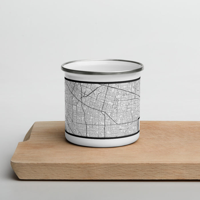 Front View Custom Sunnyvale California Map Enamel Mug in Classic on Cutting Board