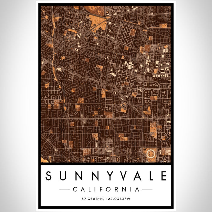 Sunnyvale California Map Print Portrait Orientation in Ember Style With Shaded Background