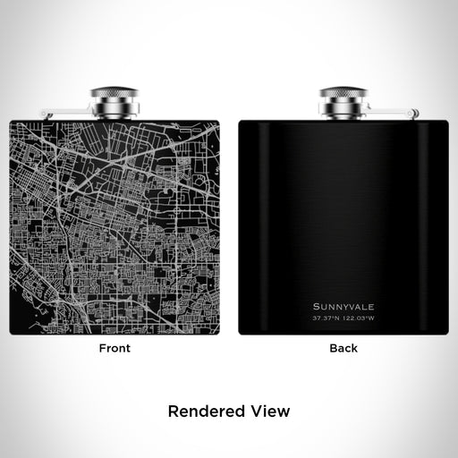 Rendered View of Sunnyvale California Map Engraving on 6oz Stainless Steel Flask in Black