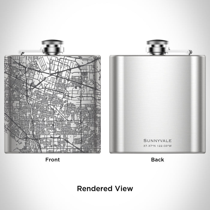 Rendered View of Sunnyvale California Map Engraving on 6oz Stainless Steel Flask