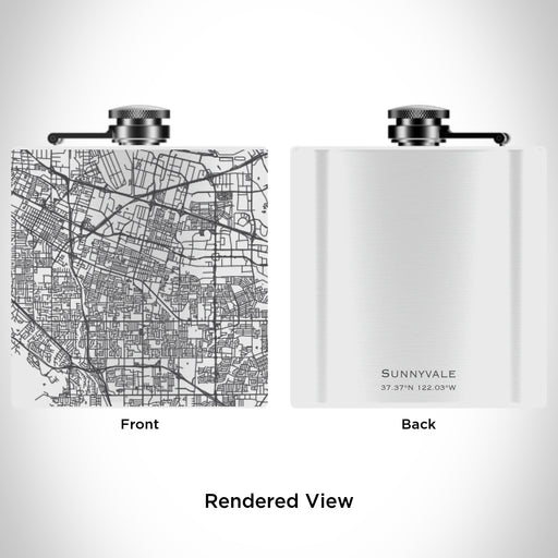 Rendered View of Sunnyvale California Map Engraving on 6oz Stainless Steel Flask in White