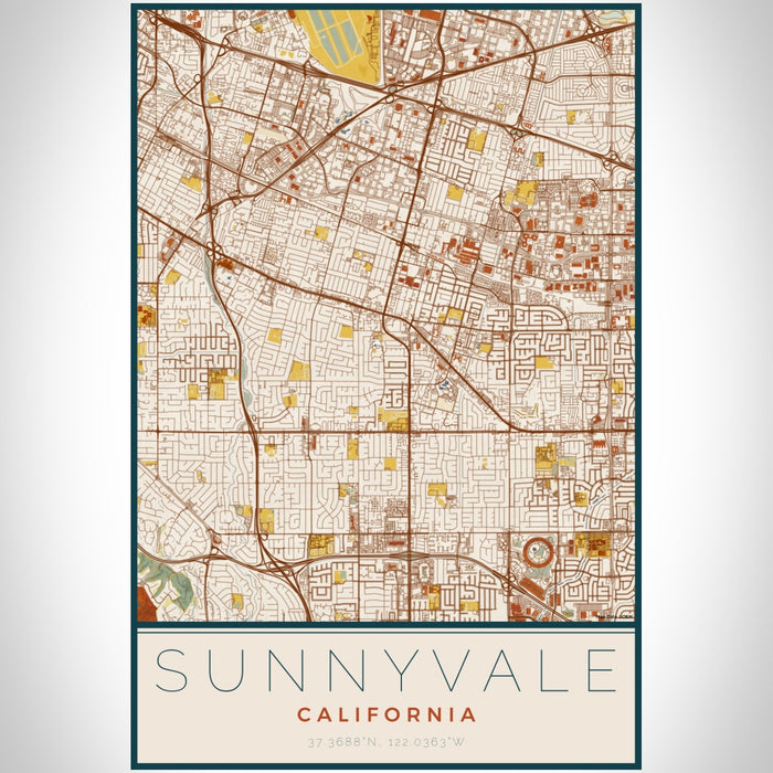 Sunnyvale California Map Print Portrait Orientation in Woodblock Style With Shaded Background