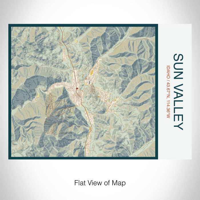 Rendered View of Sun Valley Idaho Map on 20oz Stainless Steel Insulated Bottle with Bamboo Top with printed woodblock style map