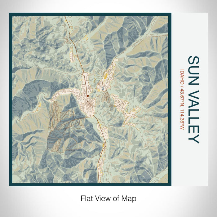 Rendered View of Sun Valley Idaho Map on 17oz Stainless Steel Insulated Tumbler in Woodblock Map Style
