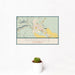 12x18 Susanville California Map Print Landscape Orientation in Woodblock Style With Small Cactus Plant in White Planter