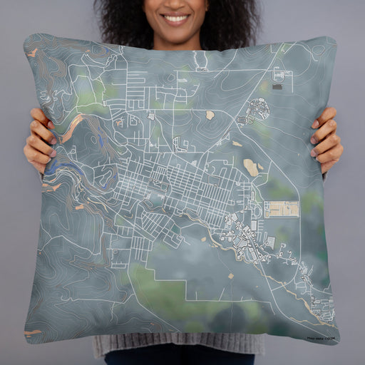 Person holding 22x22 Custom Susanville California Map Throw Pillow in Afternoon