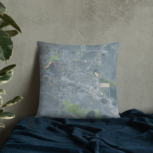 Custom Susanville California Map Throw Pillow in Afternoon on Bedding Against Wall