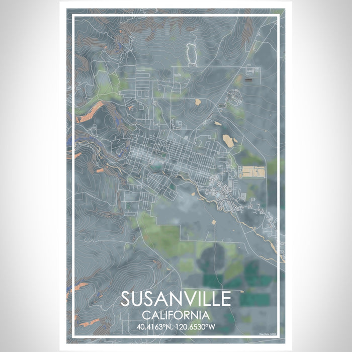 Susanville California Map Print Portrait Orientation in Afternoon Style With Shaded Background