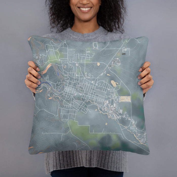 Person holding 18x18 Custom Susanville California Map Throw Pillow in Afternoon