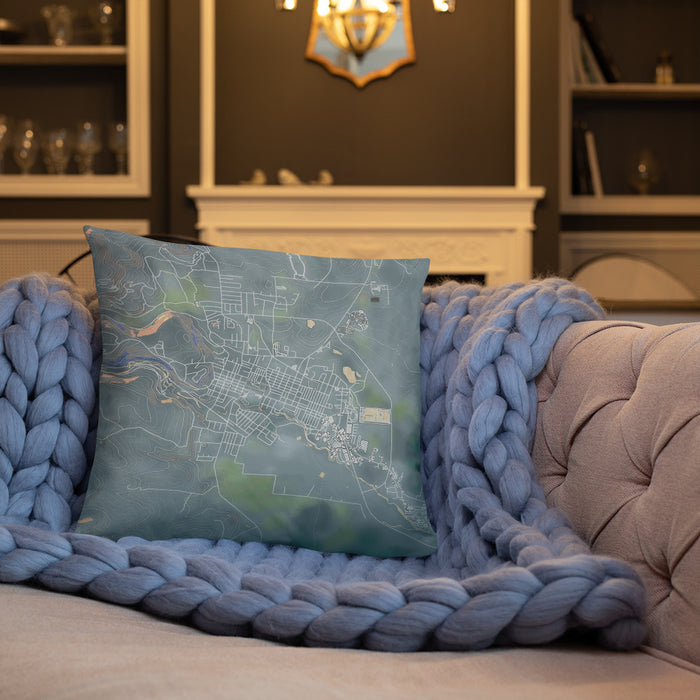 Custom Susanville California Map Throw Pillow in Afternoon on Cream Colored Couch