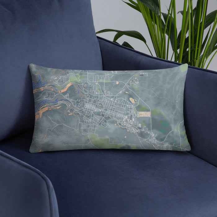 Custom Susanville California Map Throw Pillow in Afternoon on Blue Colored Chair