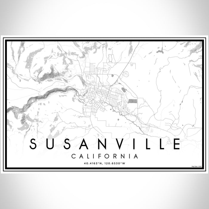 Susanville California Map Print Landscape Orientation in Classic Style With Shaded Background
