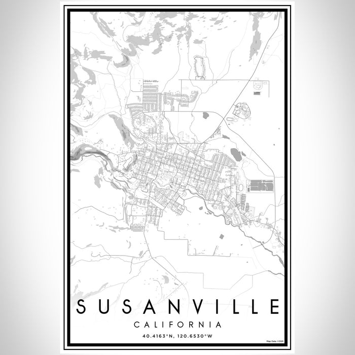 Susanville California Map Print Portrait Orientation in Classic Style With Shaded Background