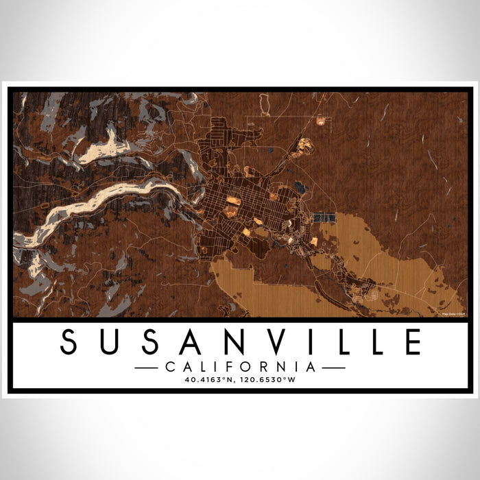 Susanville California Map Print Landscape Orientation in Ember Style With Shaded Background