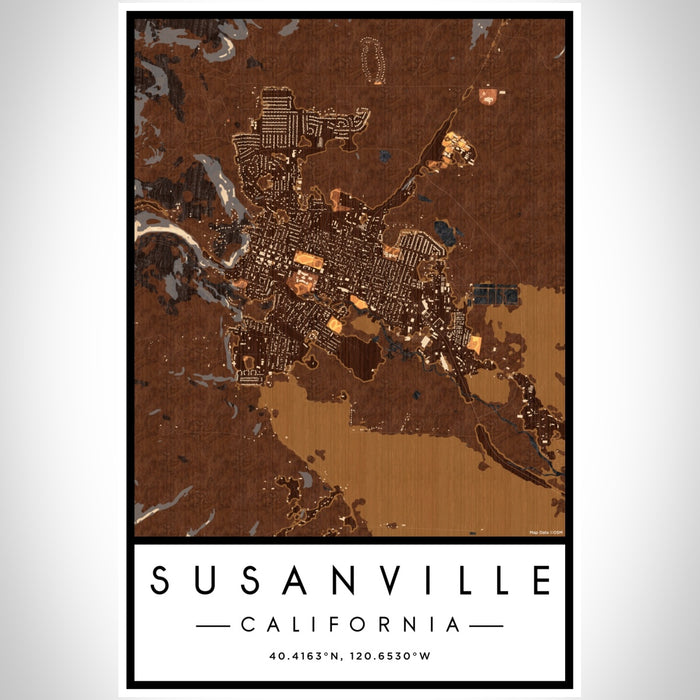 Susanville California Map Print Portrait Orientation in Ember Style With Shaded Background