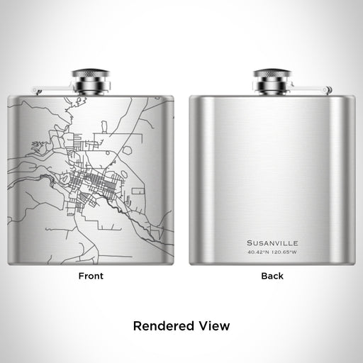 Rendered View of Susanville California Map Engraving on 6oz Stainless Steel Flask