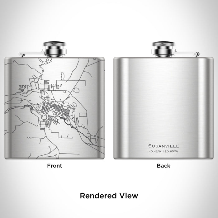 Rendered View of Susanville California Map Engraving on 6oz Stainless Steel Flask