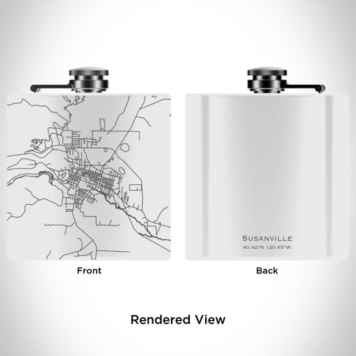 Rendered View of Susanville California Map Engraving on 6oz Stainless Steel Flask in White