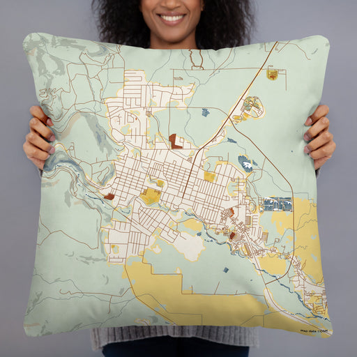 Person holding 22x22 Custom Susanville California Map Throw Pillow in Woodblock