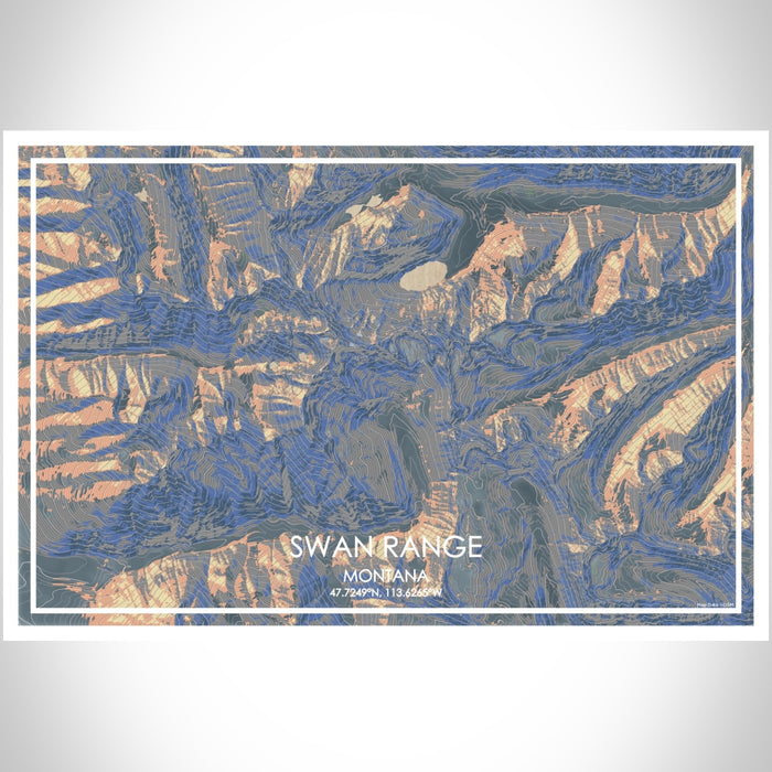 Swan Range Montana Map Print Landscape Orientation in Afternoon Style With Shaded Background