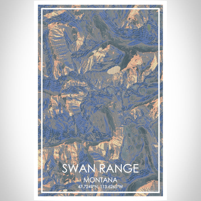 Swan Range Montana Map Print Portrait Orientation in Afternoon Style With Shaded Background