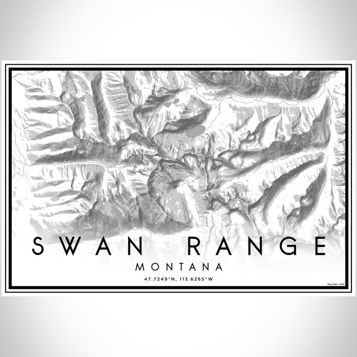 Swan Range Montana Map Print Landscape Orientation in Classic Style With Shaded Background