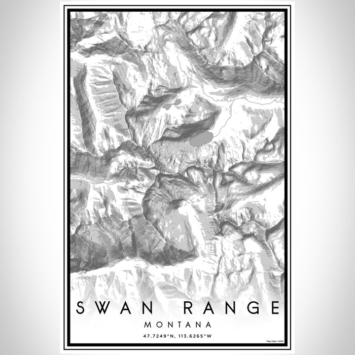 Swan Range Montana Map Print Portrait Orientation in Classic Style With Shaded Background