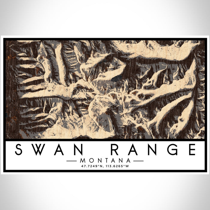 Swan Range Montana Map Print Landscape Orientation in Ember Style With Shaded Background