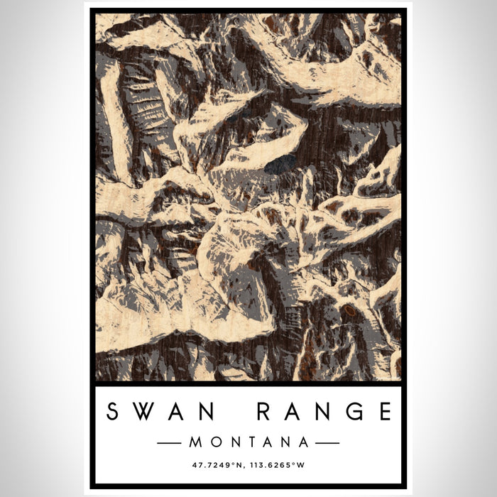 Swan Range Montana Map Print Portrait Orientation in Ember Style With Shaded Background