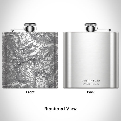Rendered View of Swan Range Montana Map Engraving on 6oz Stainless Steel Flask