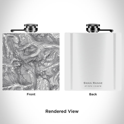 Rendered View of Swan Range Montana Map Engraving on 6oz Stainless Steel Flask in White