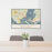 24x36 Swansboro North Carolina Map Print Lanscape Orientation in Woodblock Style Behind 2 Chairs Table and Potted Plant