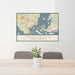 24x36 Swansboro North Carolina Map Print Lanscape Orientation in Woodblock Style Behind 2 Chairs Table and Potted Plant