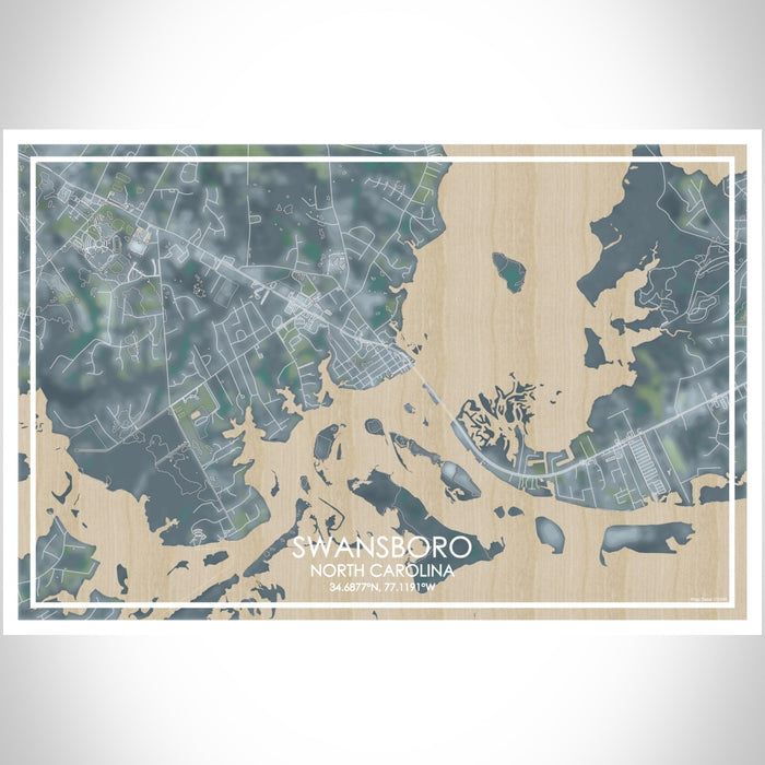 Swansboro North Carolina Map Print Landscape Orientation in Afternoon Style With Shaded Background