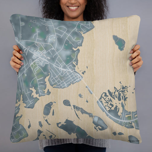 Person holding 22x22 Custom Swansboro North Carolina Map Throw Pillow in Afternoon