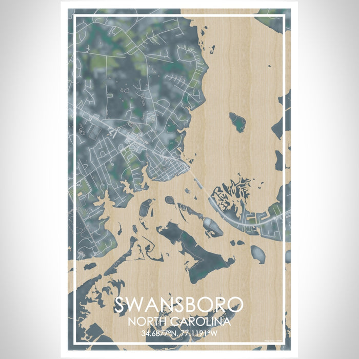 Swansboro North Carolina Map Print Portrait Orientation in Afternoon Style With Shaded Background