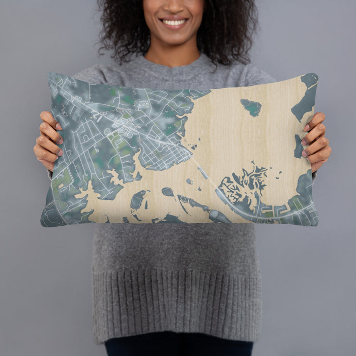 Person holding 20x12 Custom Swansboro North Carolina Map Throw Pillow in Afternoon