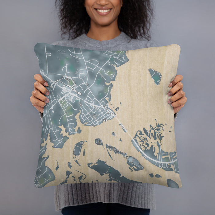 Person holding 18x18 Custom Swansboro North Carolina Map Throw Pillow in Afternoon