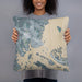 Person holding 18x18 Custom Swansboro North Carolina Map Throw Pillow in Afternoon