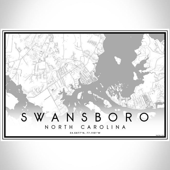 Swansboro North Carolina Map Print Landscape Orientation in Classic Style With Shaded Background
