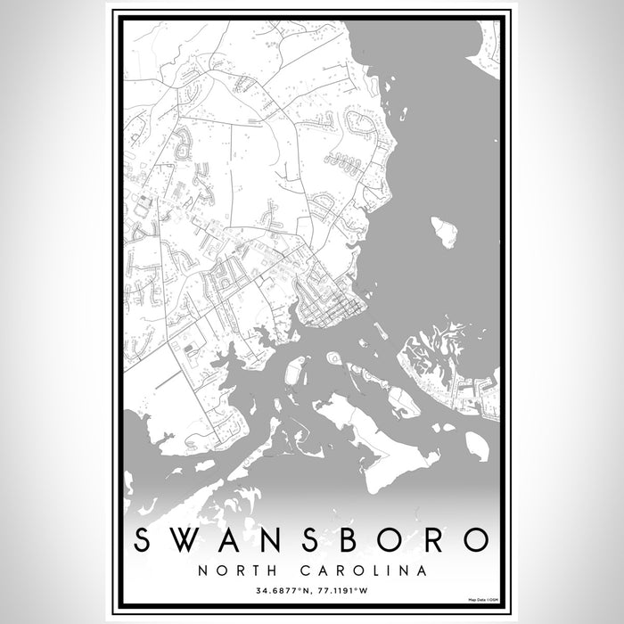 Swansboro North Carolina Map Print Portrait Orientation in Classic Style With Shaded Background