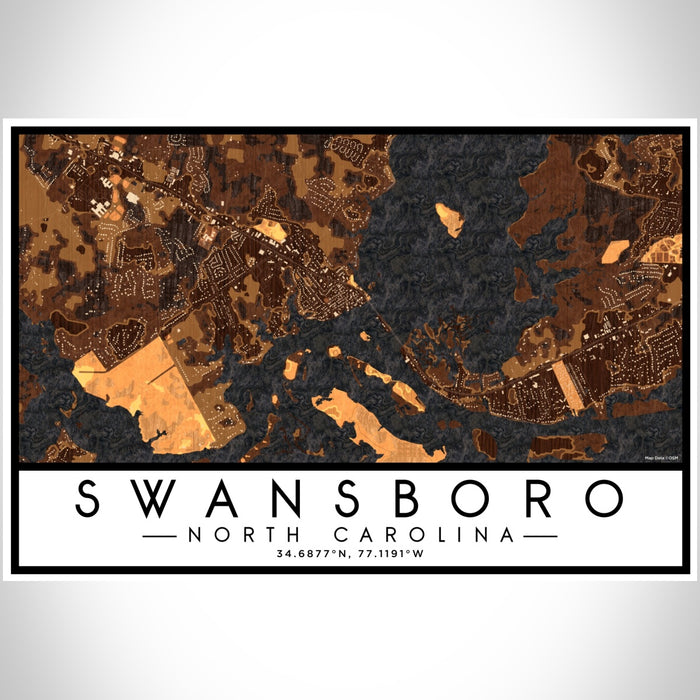 Swansboro North Carolina Map Print Landscape Orientation in Ember Style With Shaded Background