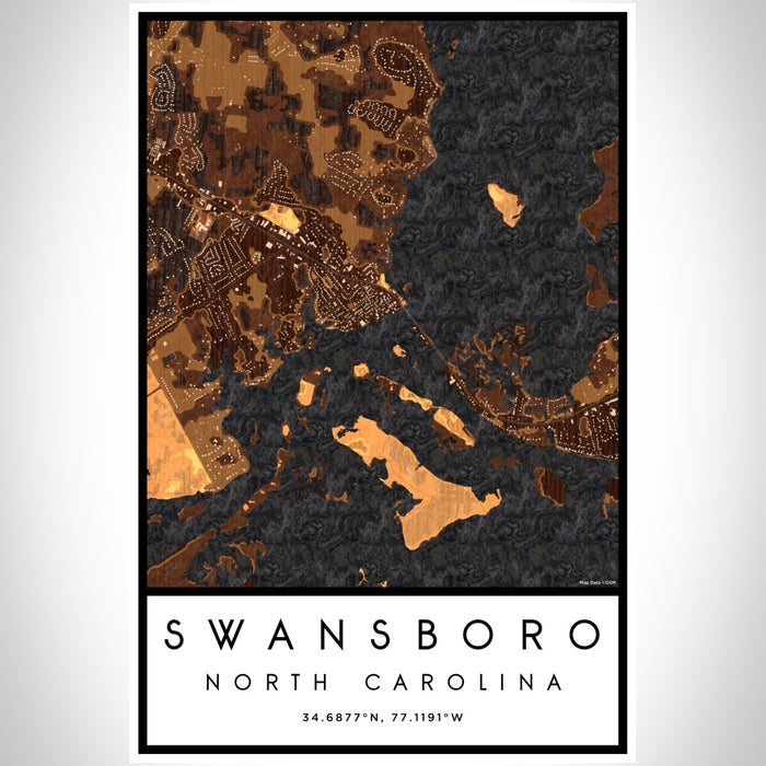 Swansboro North Carolina Map Print Portrait Orientation in Ember Style With Shaded Background