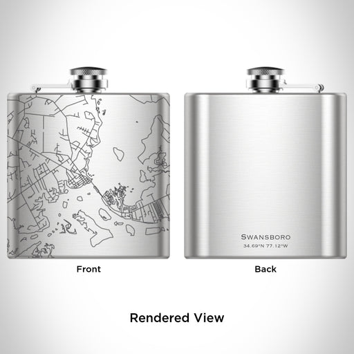 Rendered View of Swansboro North Carolina Map Engraving on 6oz Stainless Steel Flask