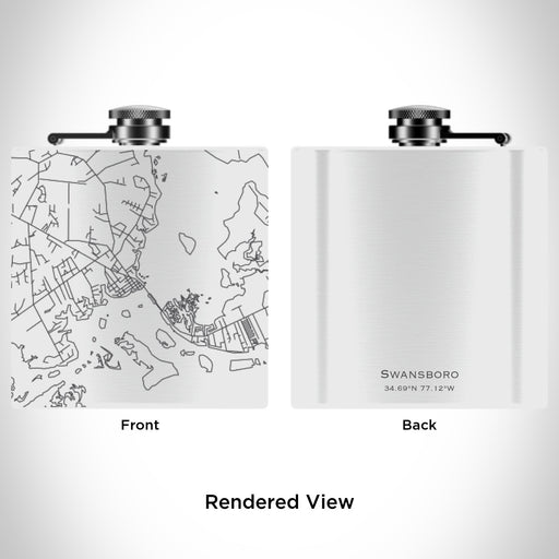 Rendered View of Swansboro North Carolina Map Engraving on 6oz Stainless Steel Flask in White