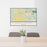 24x36 Sweet Home Oregon Map Print Lanscape Orientation in Woodblock Style Behind 2 Chairs Table and Potted Plant